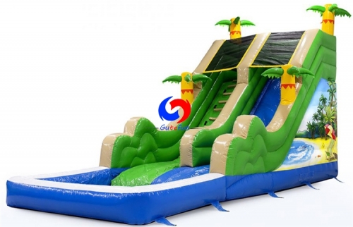 Beach inflatable water slide with splash pool