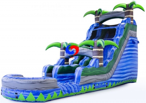 Blue crush tsunami inflatable water slide with plunge pool