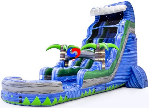 Blue crush inflatable water slide with plunge pool