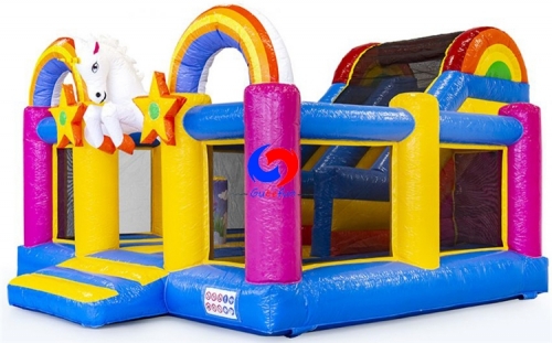 Unicorn theme inflatable bouncy castle with slide combo