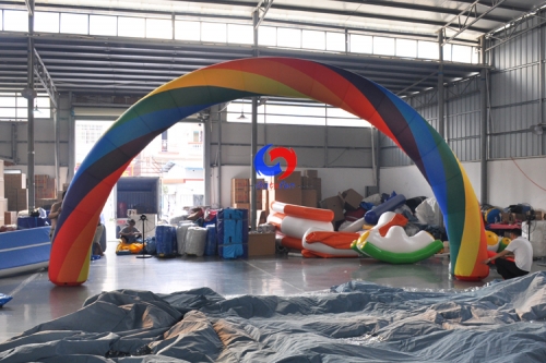  outdoor exhibition promotion advertising eye-catching start/finish line entrance 8m large rainbow inflatable arch for sale