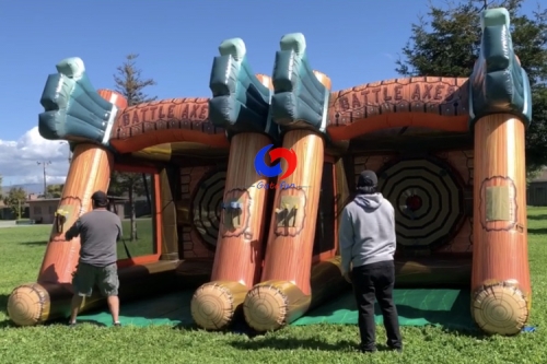 Hot Sale Large Axe Throw Battle Dual Lane Inflatable viking/lumberjack axe throwing Interactive Game for adult kids
