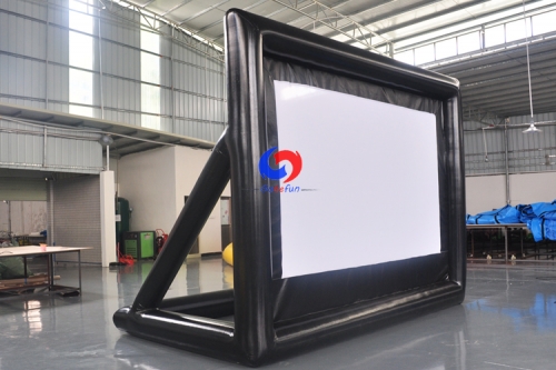 Airtight small portable outdoor 16ft white&black screen air sealed double side rear projector inflatable movie screen for sale