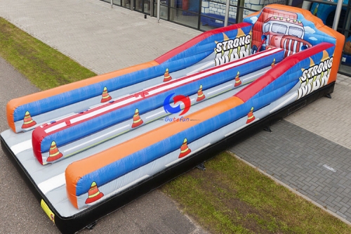 strongest man double lanes bungee games inflatable bungee run 2 lanes for sale