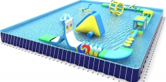 Large mobile above ground 25m*18m*1.5m rectangular swimming pool with floating inflatable water park
