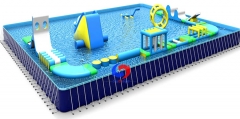 Large mobile above ground 25m*18m*1.5m rectangular swimming pool with floating inflatable water park