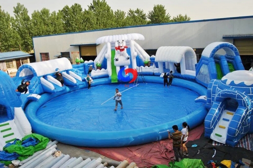 snow winter theme outdoor large above ground portable commercial ice world inflatable water park for all ages