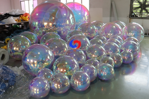 HOT SALE custom giant/large 1m-6m silver black rainbow colorful pvc balloons decoration inflatable iridescent mirror ball/sphere