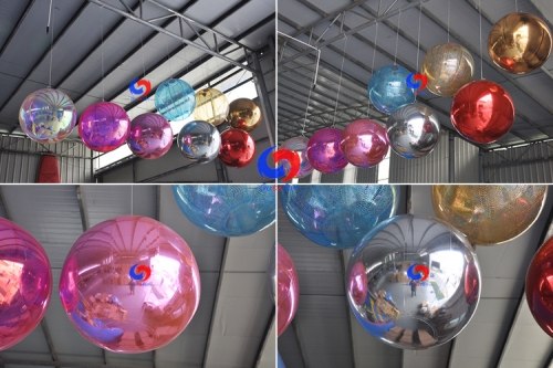 HOT sale Party Ceiling decoration hanging pink gold silver red shinny mirror inflatable ball inflatable mirror ball model