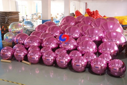 Double wall thickness Oversized Christmas Ornaments Concert decor metallic Light Pink Inflatable Mirror Ball/Sphere