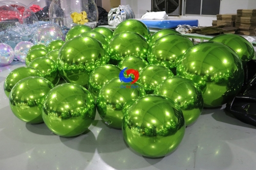 Festival stage decoration Sealed Airtight giant shiny inflated metal spheres Inflatable Mirror Ball Colors-Grass Green