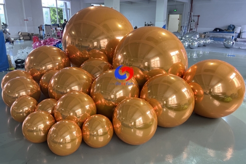 Hanging shiny inflatable mirror ball balloon giant mirror sphere orange /copper colorful disco mirror ball for decor