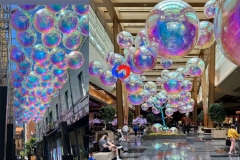 commercial use CBD outdoor ceiling display deco rainbow big shiny pearl mirror spheres balls iridescent & clear balloons 