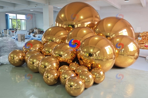 custom big shiny balls gold balloons decor baby shower decoration giant golden inflatable mirror balls/spheres