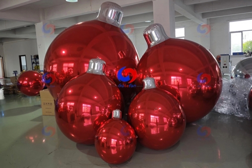stunning pyramid arrangement festive decor big shiny Red /blue inflatable Ball Ornament and Silver Tops